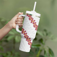 White Sunday Tonga Fakame Tumbler With Handle Tongan Ngatu Heilala Lei LT14 - Polynesian Pride
