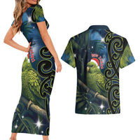 New Zealand Christmas Couples Matching Short Sleeve Bodycon Dress and Hawaiian Shirt Cute Kakapo Meri Kirihimete Maori Koru LT14 - Polynesian Pride