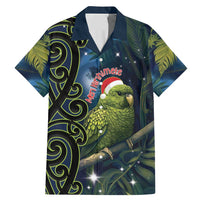 New Zealand Christmas Family Matching Mermaid Dress and Hawaiian Shirt Cute Kakapo Meri Kirihimete Maori Koru LT14 Dad's Shirt - Short Sleeve Blue - Polynesian Pride