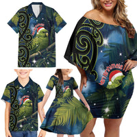 New Zealand Christmas Family Matching Off Shoulder Short Dress and Hawaiian Shirt Cute Kakapo Meri Kirihimete Maori Koru LT14 - Polynesian Pride