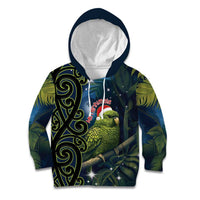 New Zealand Christmas Kid Hoodie Cute Kakapo Meri Kirihimete Maori Koru LT14 Hoodie Blue - Polynesian Pride