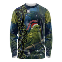 New Zealand Christmas Long Sleeve Shirt Cute Kakapo Meri Kirihimete Maori Koru LT14 Unisex Blue - Polynesian Pride