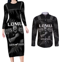 New Zealand Silver Fern Rugby Couples Matching Long Sleeve Bodycon Dress and Long Sleeve Button Shirt Aotearoa Godfather Proud Gone But Never Forgotten LT14 Black - Polynesian Pride