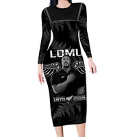 New Zealand Silver Fern Rugby Family Matching Long Sleeve Bodycon Dress and Hawaiian Shirt Aotearoa Godfather Proud Gone But Never Forgotten LT14 Mom's Dress Black - Polynesian Pride