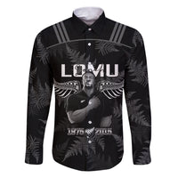 New Zealand Silver Fern Rugby Family Matching Puletasi Dress and Hawaiian Shirt Aotearoa Godfather Proud Gone But Never Forgotten LT14 Dad's Shirt - Long Sleeve Black - Polynesian Pride
