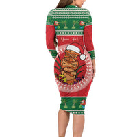 Personalized Hawaii Christmas Family Matching Long Sleeve Bodycon Dress and Hawaiian Shirt Tiki Santa Mele Kalikimaka LT14 - Polynesian Pride