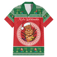 Personalized Hawaii Christmas Family Matching Mermaid Dress and Hawaiian Shirt Tiki Santa Mele Kalikimaka LT14 Dad's Shirt - Short Sleeve Red - Polynesian Pride