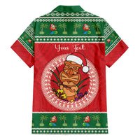Personalized Hawaii Christmas Family Matching Off Shoulder Short Dress and Hawaiian Shirt Tiki Santa Mele Kalikimaka LT14 - Polynesian Pride