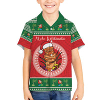 Personalized Hawaii Christmas Family Matching Off Shoulder Short Dress and Hawaiian Shirt Tiki Santa Mele Kalikimaka LT14 Son's Shirt Red - Polynesian Pride