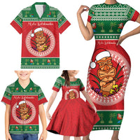 Personalized Hawaii Christmas Family Matching Short Sleeve Bodycon Dress and Hawaiian Shirt Tiki Santa Mele Kalikimaka LT14 - Polynesian Pride