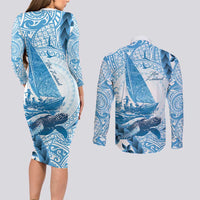New Zealand Saling Couples Matching Long Sleeve Bodycon Dress and Long Sleeve Button Shirt Aotearoa Yacht Racing - Born To Sail
