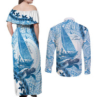 New Zealand Sailing Couples Matching Off Shoulder Maxi Dress and Long Sleeve Button Shirt Aotearoa Yacht Racing - Born To Sail LT14 - Polynesian Pride