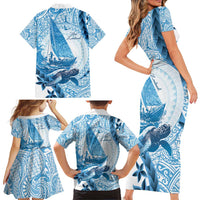 New Zealand Sailing Family Matching Short Sleeve Bodycon Dress and Hawaiian Shirt Aotearoa Yacht Racing - Born To Sail LT14 - Polynesian Pride