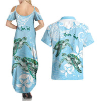Personalised Polynesia Valentine's Day Couples Matching Summer Maxi Dress and Hawaiian Shirt SeaTurtle Couple Polynesian - Fairy Sparkles Color