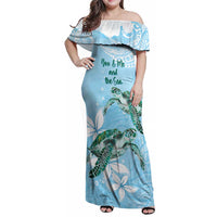 Personalised Polynesia Valentine's Day Family Matching Off Shoulder Maxi Dress and Hawaiian Shirt SeaTurtle Couple Polynesian - Fairy Sparkles Color LT14 Mom's Dress Blue - Polynesian Pride