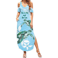 Personalised Polynesia Valentine's Day Family Matching Summer Maxi Dress and Hawaiian Shirt SeaTurtle Couple Polynesian - Fairy Sparkles Color LT14 Mom's Dress Blue - Polynesian Pride