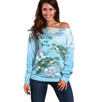 Personalised Polynesia Valentine's Day Off Shoulder Sweater SeaTurtle Couple Polynesian - Fairy Sparkles Color LT14 Women Blue - Polynesian Pride