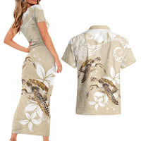 Happy Valentine's Day Polynesia Couples Matching Short Sleeve Bodycon Dress and Hawaiian Shirt SeaTurtle Couple Polynesian - Pollinate Color