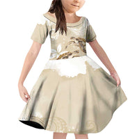 Happy Valentine's Day Polynesia Family Matching Off Shoulder Short Dress and Hawaiian Shirt SeaTurtle Couple Polynesian - Pollinate Color LT14 Daughter's Dress Beige - Polynesian Pride