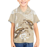 Happy Valentine's Day Polynesia Family Matching Off Shoulder Short Dress and Hawaiian Shirt SeaTurtle Couple Polynesian - Pollinate Color LT14 Son's Shirt Beige - Polynesian Pride