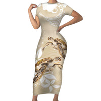 Happy Valentine's Day Polynesia Short Sleeve Bodycon Dress SeaTurtle Couple Polynesian - Pollinate Color LT14 Long Dress Beige - Polynesian Pride