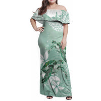 Happy Valentine's Day Polynesia Family Matching Off Shoulder Maxi Dress and Hawaiian Shirt SeaTurtle Couple Polynesian - Green Lester Color LT14 Mom's Dress Green - Polynesian Pride