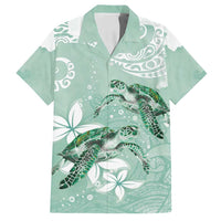 Happy Valentine's Day Polynesia Family Matching Off Shoulder Short Dress and Hawaiian Shirt SeaTurtle Couple Polynesian - Green Lester Color LT14 Dad's Shirt - Short Sleeve Green - Polynesian Pride