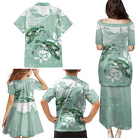 Happy Valentine's Day Polynesia Family Matching Puletasi and Hawaiian Shirt SeaTurtle Couple Polynesian - Green Lester Color LT14 - Polynesian Pride