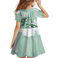 Happy Valentine's Day Polynesia Kid Short Sleeve Dress SeaTurtle Couple Polynesian - Green Lester Color