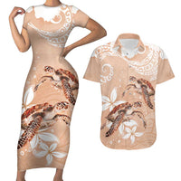 Happy Valentine's Day Polynesia Couples Matching Short Sleeve Bodycon Dress and Hawaiian Shirt SeaTurtle Couple Polynesian - Desert Sand Color LT14 Desert Sand - Polynesian Pride