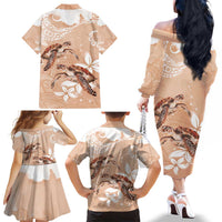 Happy Valentine's Day Polynesia Family Matching Off The Shoulder Long Sleeve Dress and Hawaiian Shirt SeaTurtle Couple Polynesian - Desert Sand Color LT14 - Polynesian Pride