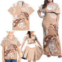 Happy Valentine's Day Polynesia Family Matching Off Shoulder Maxi Dress and Hawaiian Shirt SeaTurtle Couple Polynesian - Desert Sand Color LT14 - Polynesian Pride