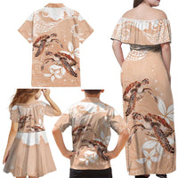 Happy Valentine's Day Polynesia Family Matching Off Shoulder Maxi Dress and Hawaiian Shirt SeaTurtle Couple Polynesian - Desert Sand Color LT14 - Polynesian Pride