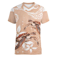 Happy Valentine's Day Polynesia Women V-Neck T-Shirt SeaTurtle Couple Polynesian - Desert Sand Color