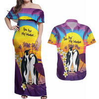 Hawaii Penguin Couple Couples Matching Off Shoulder Maxi Dress and Hawaiian Shirt You Are My Valentine - Tropical Sunset Vibes LT14 Purple - Polynesian Pride