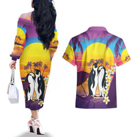 Hawaii Penguin Couple Couples Matching Off The Shoulder Long Sleeve Dress and Hawaiian Shirt You Are My Valentine - Tropical Sunset Vibes LT14 - Polynesian Pride