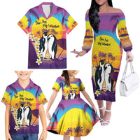 Hawaii Penguin Couple Family Matching Off The Shoulder Long Sleeve Dress and Hawaiian Shirt You Are My Valentine - Tropical Sunset Vibes LT14 - Polynesian Pride