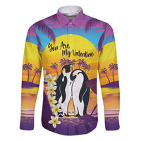 Hawaii Penguin Couple Family Matching Puletasi and Hawaiian Shirt You Are My Valentine - Tropical Sunset Vibes LT14 Dad's Shirt - Long Sleeve Purple - Polynesian Pride