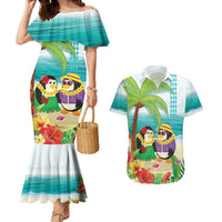Hawaii Penguin Couple Couples Matching Mermaid Dress and Hawaiian Shirt Hawaiian Kakau - Tropical Summer Vibes LT14 Cyan - Polynesian Pride