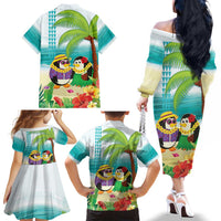 Hawaii Penguin Couple Family Matching Off The Shoulder Long Sleeve Dress and Hawaiian Shirt Hawaiian Kakau - Tropical Summer Vibes LT14 - Polynesian Pride
