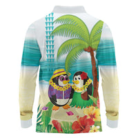 Hawaii Penguin Couple Long Sleeve Polo Shirt Hawaiian Kakau - Tropical Summer Vibes