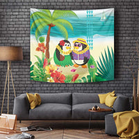 Hawaii Penguin Couple Tapestry Hawaiian Kakau - Tropical Summer Vibes LT14 Cyan - Polynesian Pride