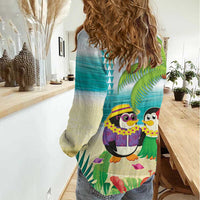 Hawaii Penguin Couple Women Casual Shirt Hawaiian Kakau - Tropical Summer Vibes