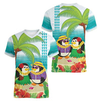Hawaii Penguin Couple Women V-Neck T-Shirt Hawaiian Kakau - Tropical Summer Vibes
