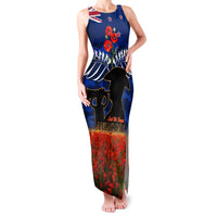 New Zealand ANZAC Day Family Matching Tank Maxi Dress and Hawaiian Shirt 25 April Last Post Camouflage With Poppies LT14 Mom's Dress Blue - Polynesian Pride