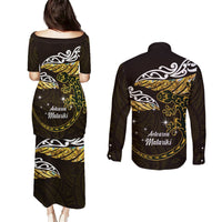 New Zealand Matariki Couples Matching Puletasi and Long Sleeve Button Shirt Maori New Year Silver Fern And Lizard - Gold LT14 - Polynesian Pride