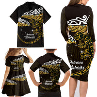 New Zealand Matariki Family Matching Long Sleeve Bodycon Dress and Hawaiian Shirt Maori New Year Silver Fern And Lizard - Gold LT14 - Polynesian Pride