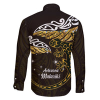New Zealand Matariki Family Matching Long Sleeve Bodycon Dress and Hawaiian Shirt Maori New Year Silver Fern And Lizard - Gold LT14 - Polynesian Pride