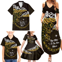 New Zealand Matariki Family Matching Summer Maxi Dress and Hawaiian Shirt Maori New Year Silver Fern And Lizard - Gold LT14 - Polynesian Pride