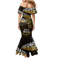 New Zealand Matariki Mermaid Dress Maori New Year Silver Fern And Lizard - Gold LT14 - Polynesian Pride